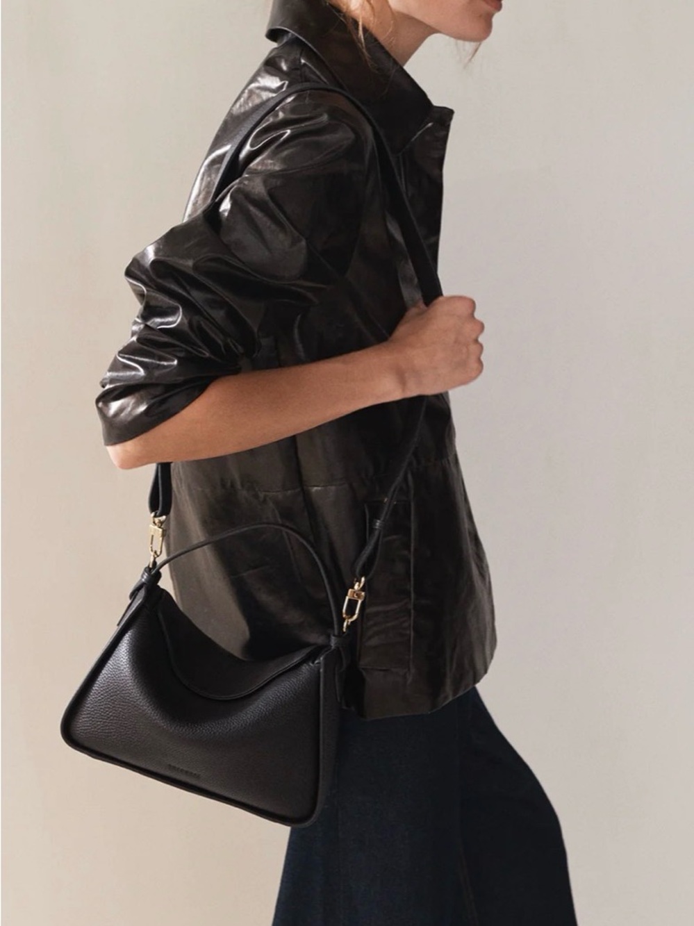 The Horse Clementine Bag in Black Pebbled Leather with Gold - Picture 7 of 8